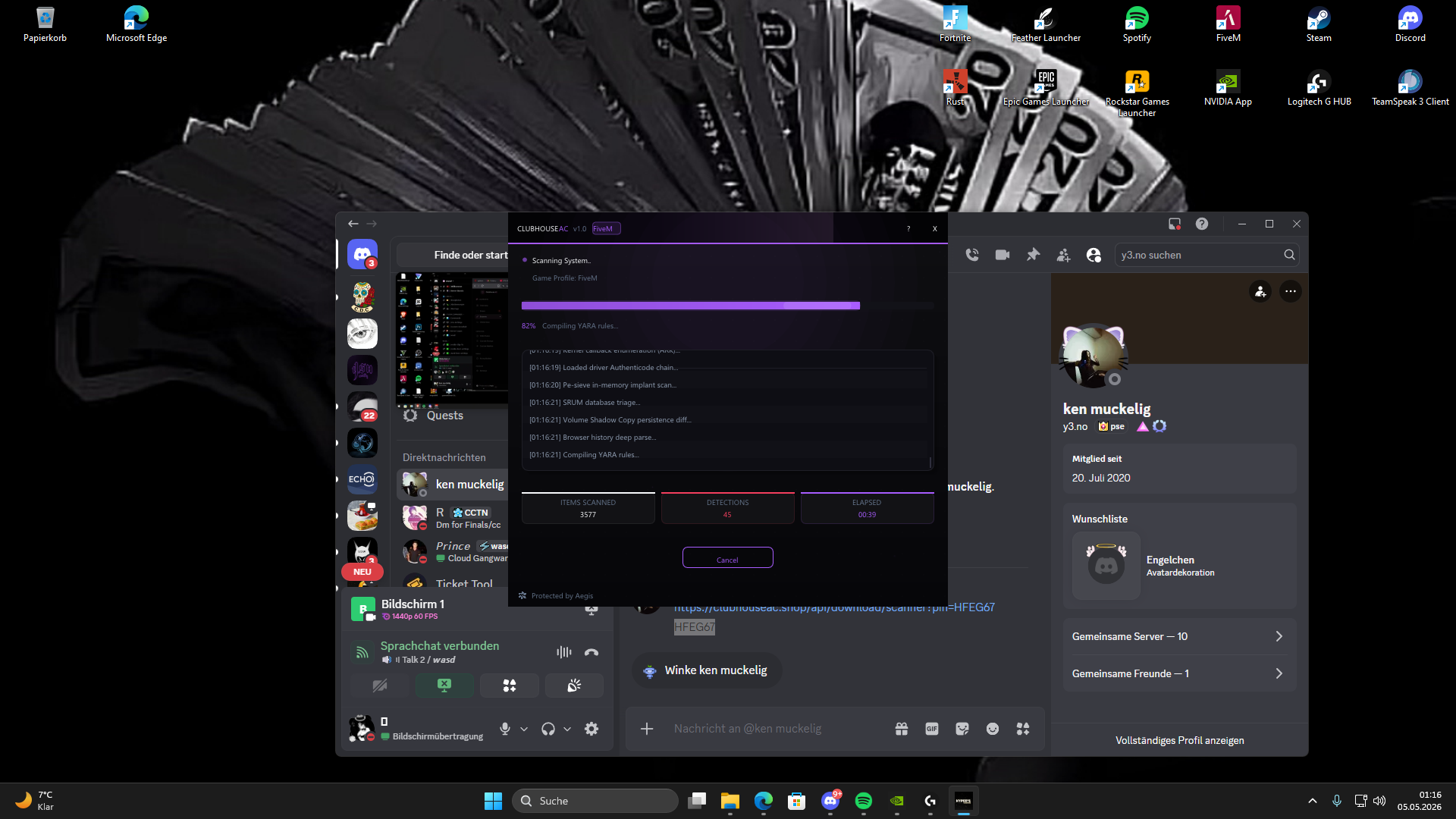 Live PC check in a Discord voice channel