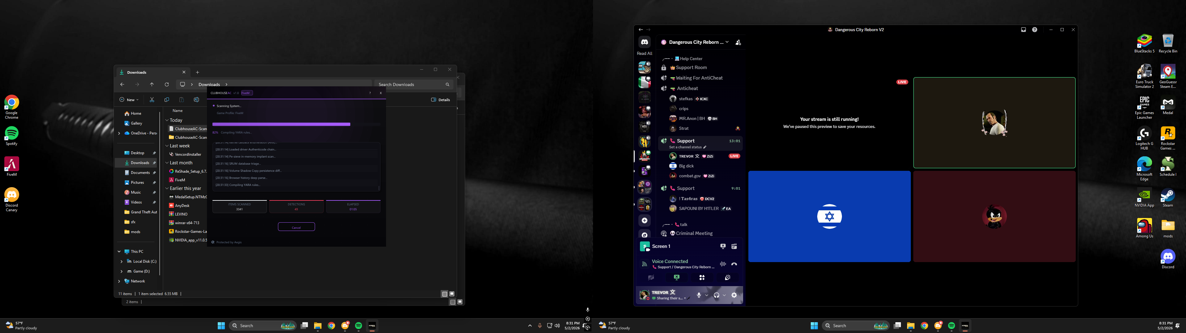 Scanner results open alongside Discord voice session
