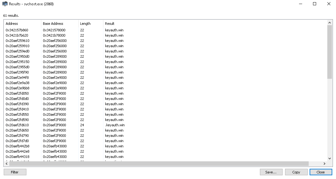 System Informer showing svchost with a keyauth.win string